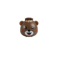 Brown bear-faced inertial toy car with smiling mouth and small antenna