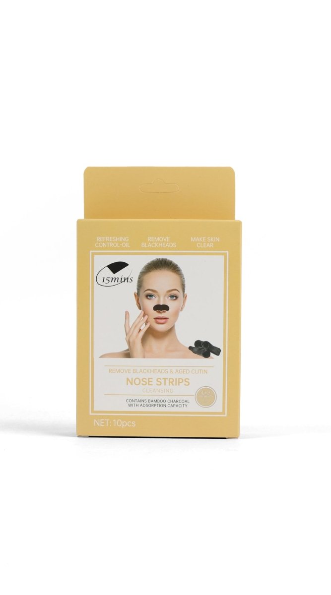 Charcoal nose strips box with illustrated usage and black applicator strips, 10 pcs