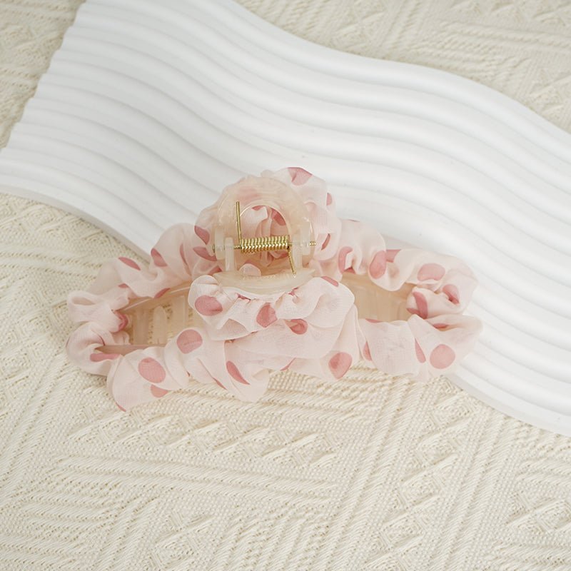 Pack of 3 Pink Polka Dot Chiffon Hair Claw Clips