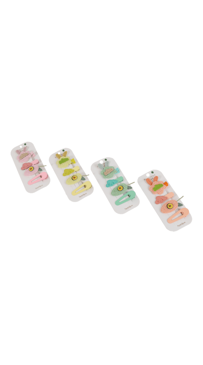 Children's hair accessory set with mixed-color clip cards, four designs
