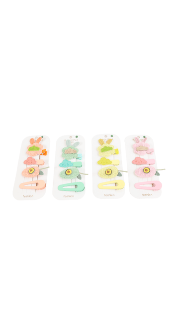 Children's hair accessory set with multi-color clips and bands on a card