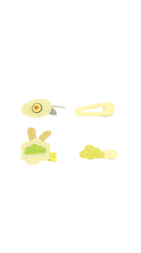 Children's hair accessory set with yellow clips and small fabric pieces