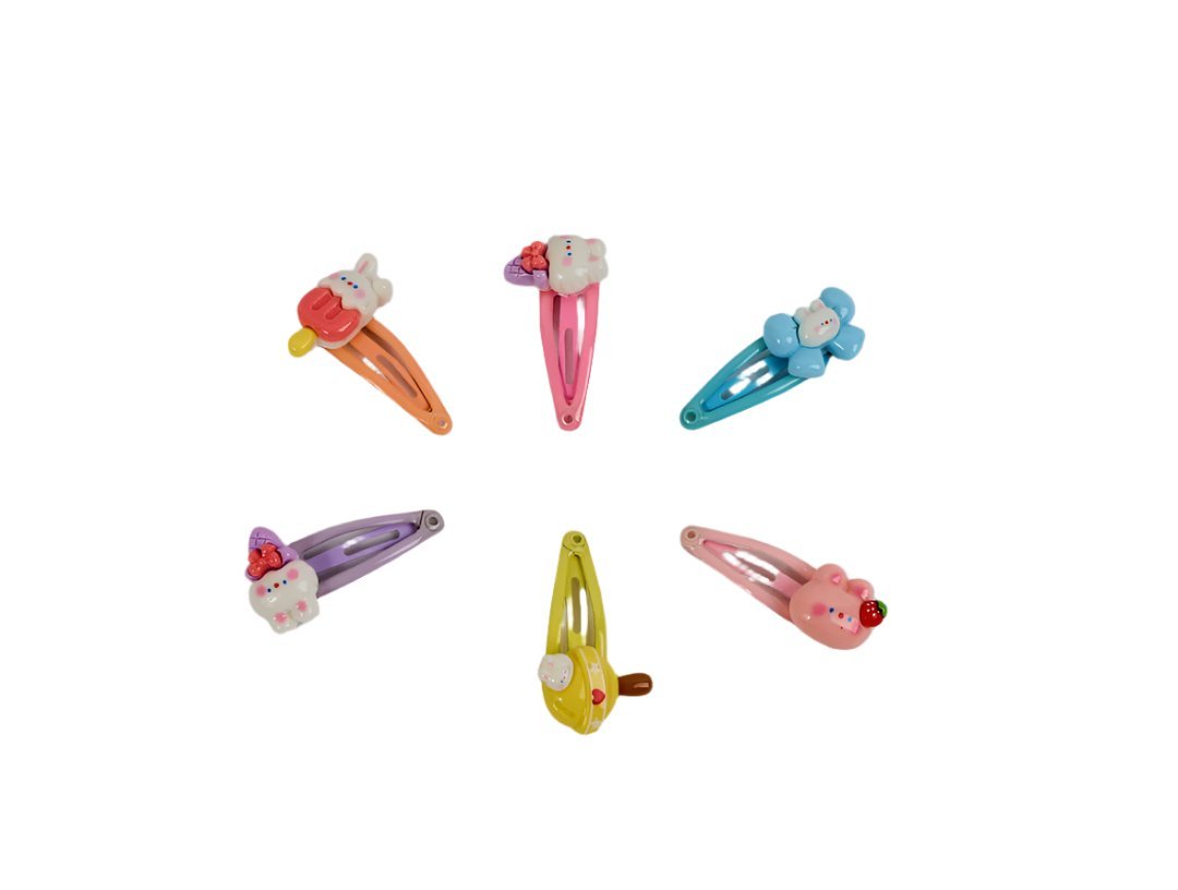 Assorted children's hair clips with cute animal faces and colorful bows