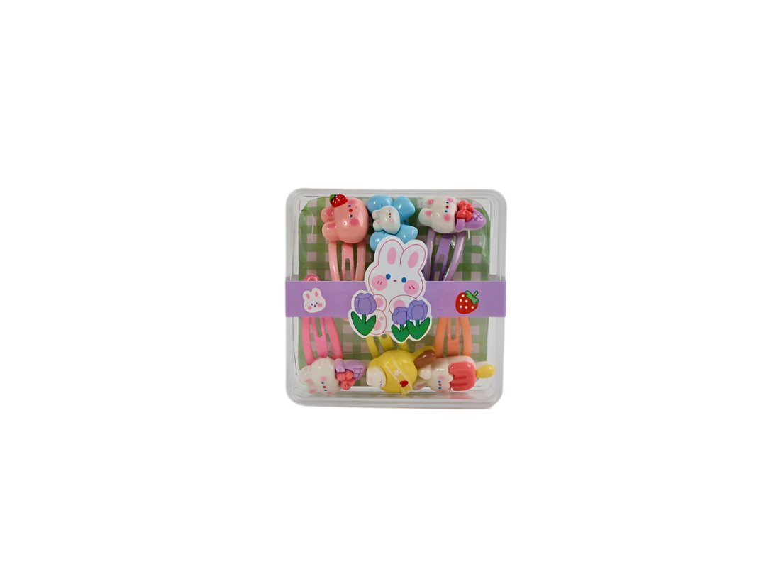Children's hair clip set in clear box, bunny and animal face clips