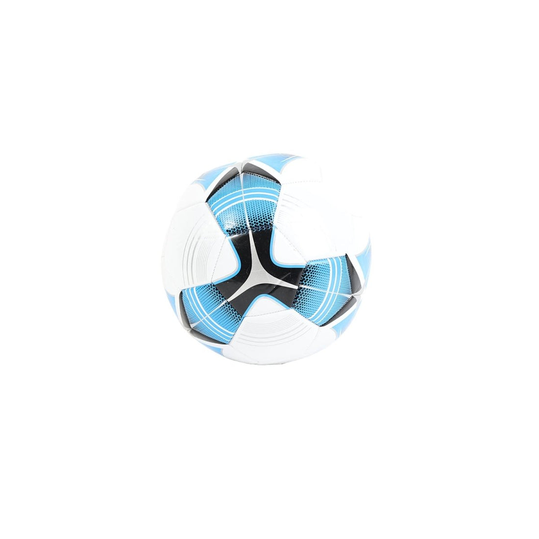 White, blue and black soccer ball, panel stitching detail, 30 cm outdoor