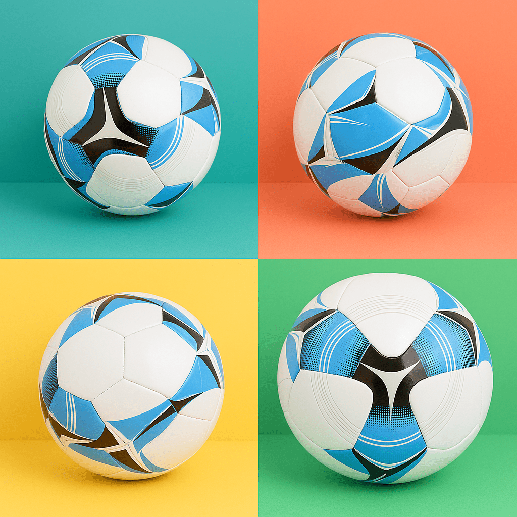 Blue and black soccer ball with white panels, 30 cm outdoor durable ball