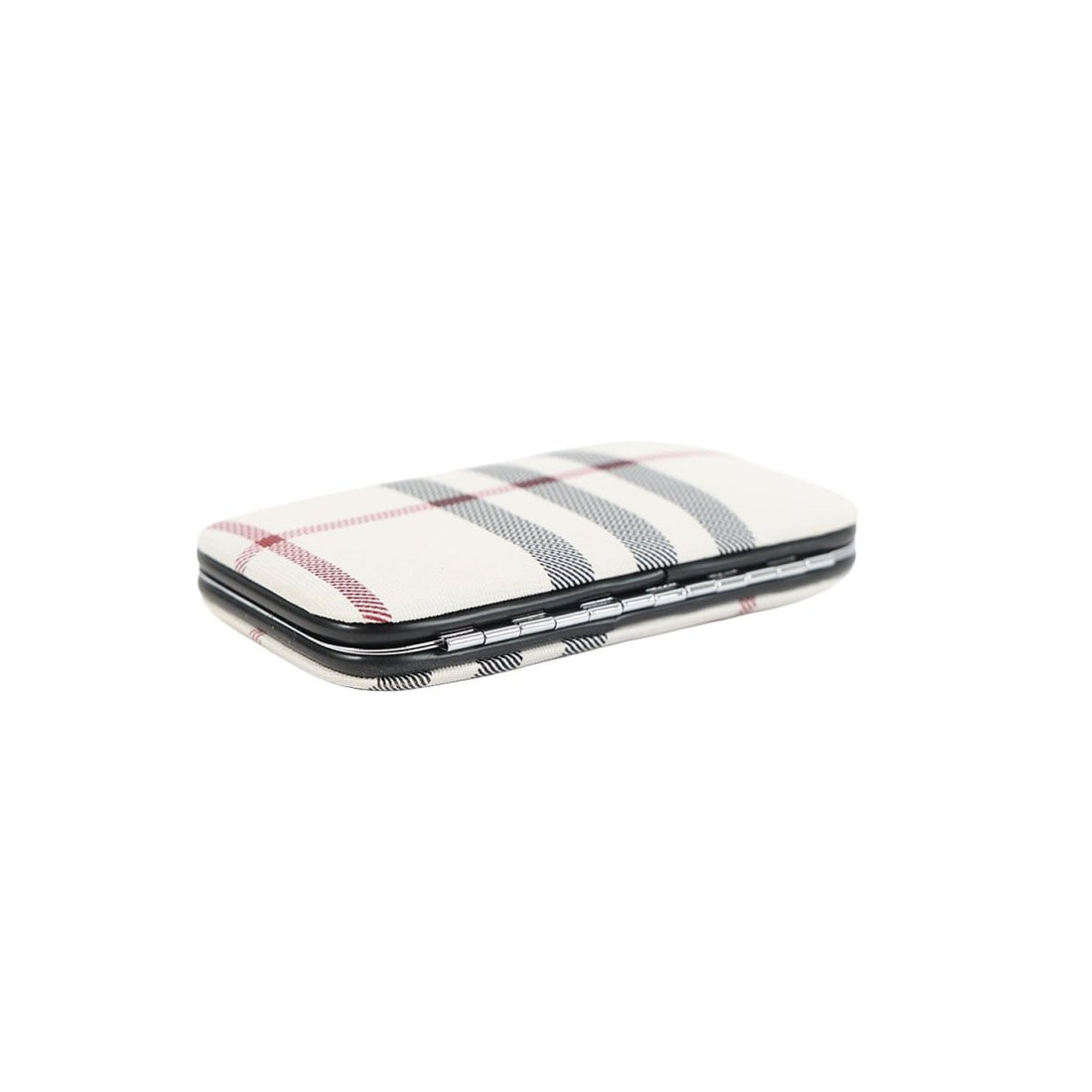 Manicure set case with plaid cover and black metal edge