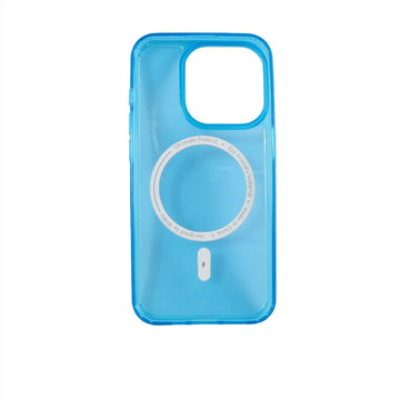 iPhone 15 Pro clear case with ring holder, blue back and camera cutouts