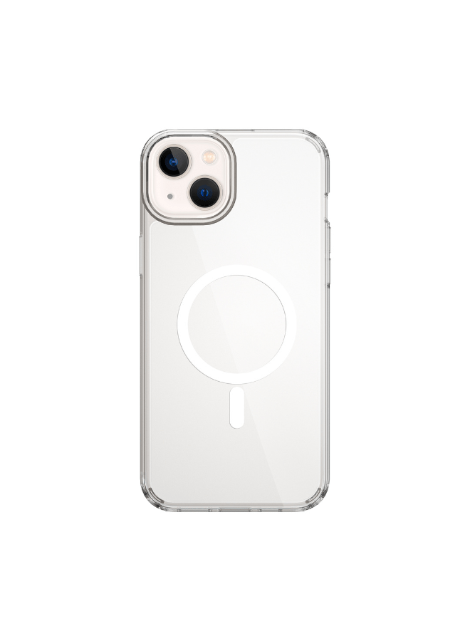 Clear iPhone case with magnetic ring; centered ring on transparent back