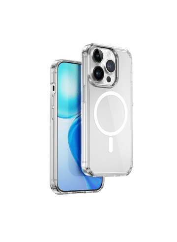 Clear iPhone case with magnetic ring; transparent back with camera cutouts