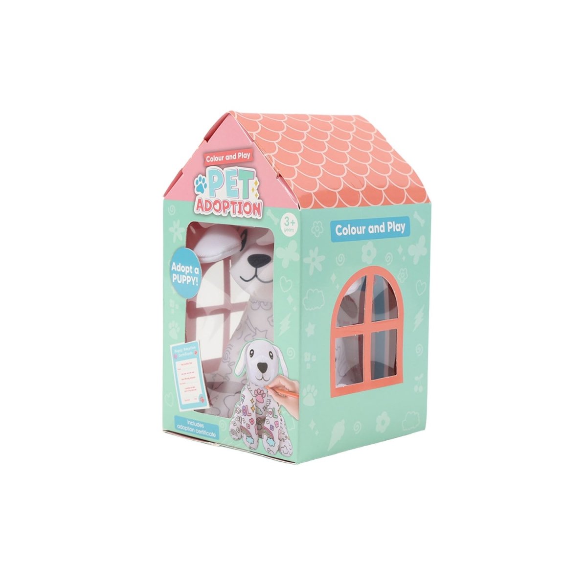Color & Play Pet Adoption Puppy Set – DIY Plush Dog with Markers and Adoption Certificate - MIDI