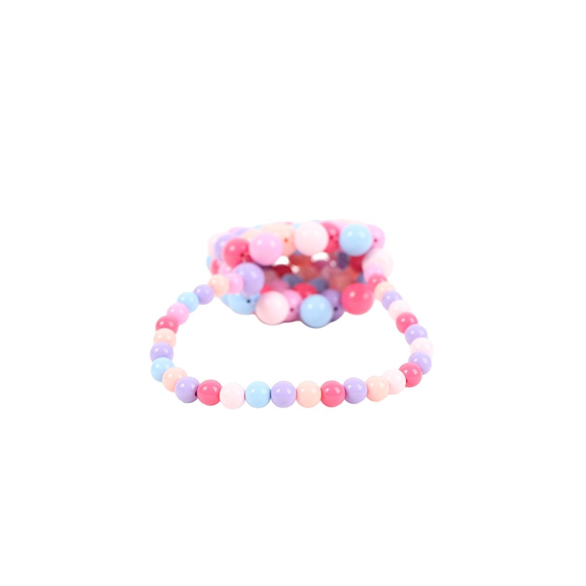 Mini acrylic beaded handbag with multicolor bead strap and clasp at top