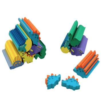 Colorful dinosaur erasers, assorted shapes and colors with cutout claw details
