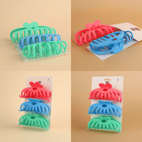 Assorted plastic hair clips, 3-pack on cards: green, blue, mint, red, pink