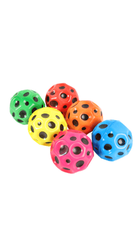 Set of colorful jumping balls, multicolor perforated spheres with circular holes