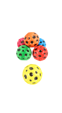 Set of colorful jumping balls, perforated spheres in green, orange, pink, red, blue, yellow