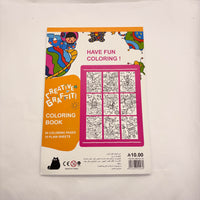 Space coloring book back cover with small line-art illustrations