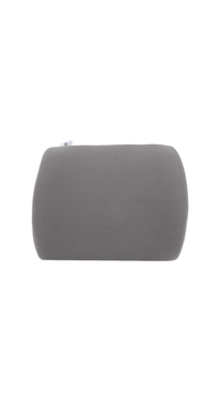 Gray car headrest pillow front view with soft rounded cover