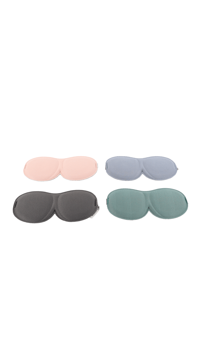 3D sleep eye masks set in pink, gray, blue, and green