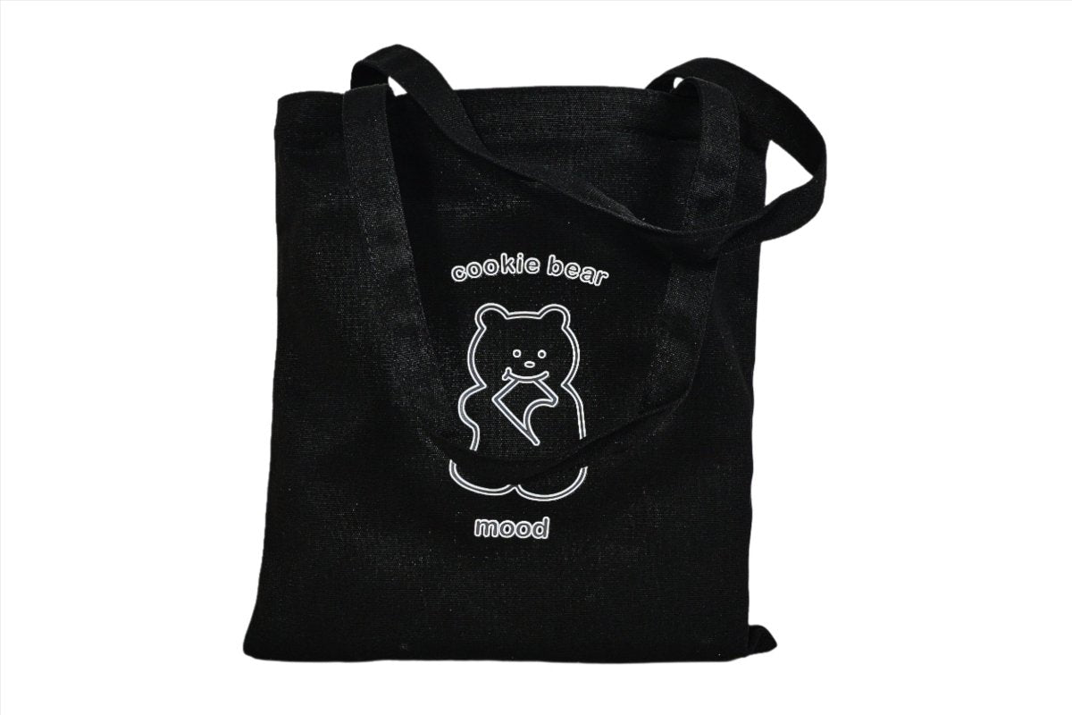Black Cookie Bear tote bag with front bear logo and two carry handles