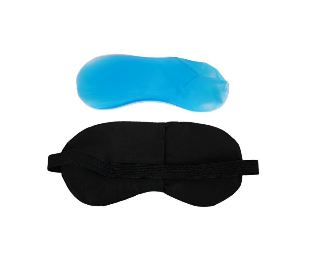 Pair of sleep eye masks: blue and black with elastic straps