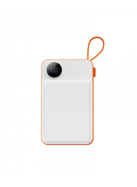 White power bank with orange trim and top wireless charging disc