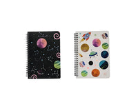 Spiral notebooks, black and white cosmic planet covers with spiral coil binding