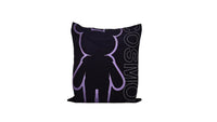 Black bear tote bag with purple bear graphic and side text pattern