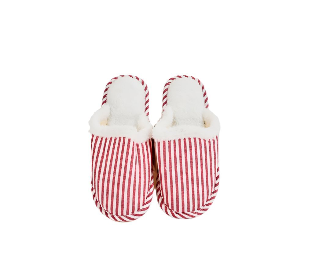 Cozy Striped Slippers - Red & White - MIDI