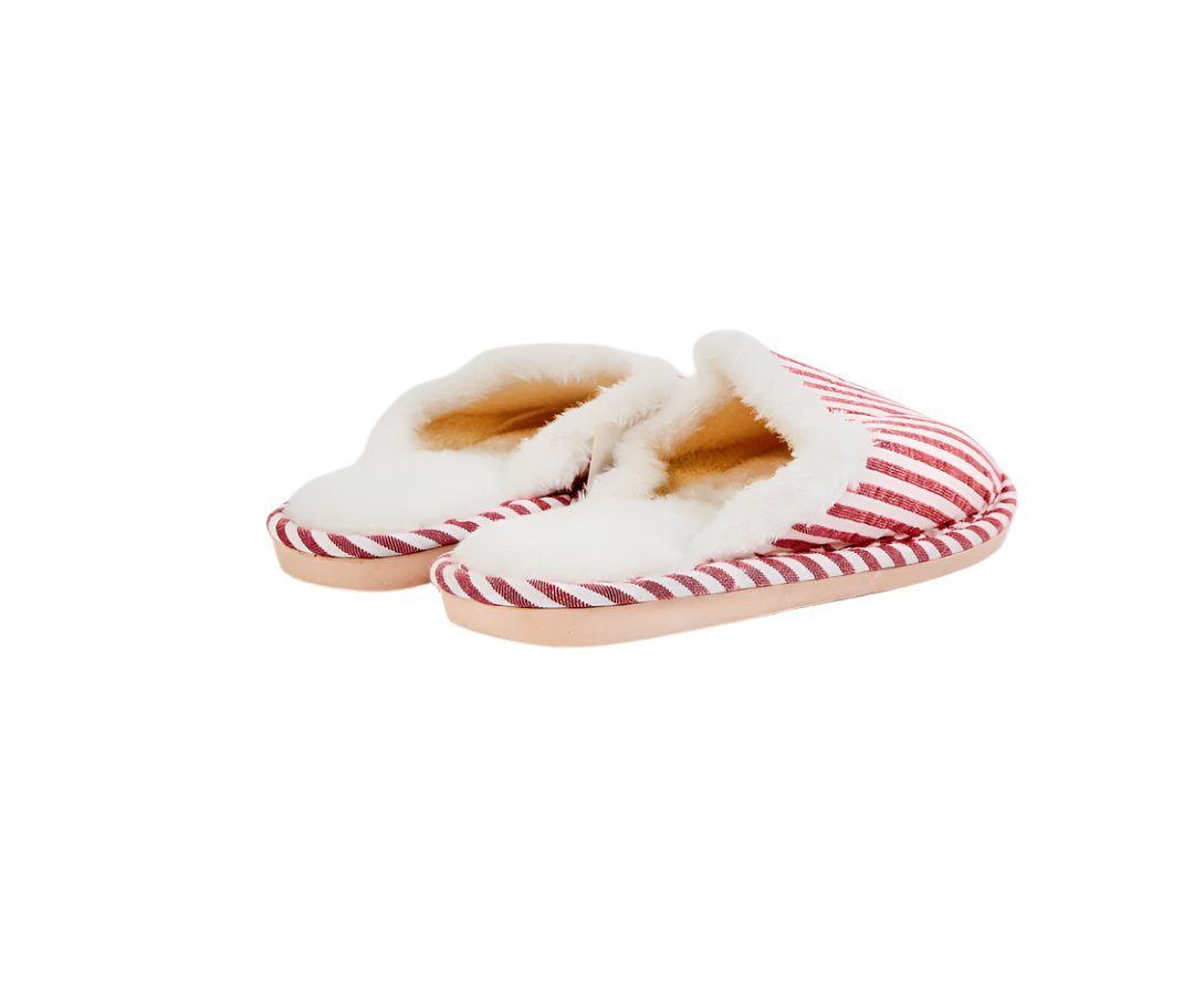 Cozy Striped Slippers - Red & White - MIDI