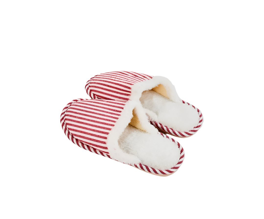 Cozy Striped Slippers - Red & White - MIDI