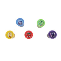 Crayola Silly Scents dough lids: blueberry, green apple, banana, strawberry, grape.