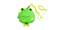 Green frog-shaped hard shell kids backpack with top handle and shoulder straps
