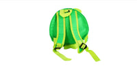 Green hard shell kids backpack with adjustable back straps and safety handle