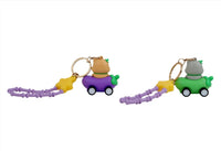 Animal food cart keychain pair with purple and green carts, yellow accent, keyrings