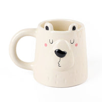 Bear-face ceramic mug with snout and handle, light cream color