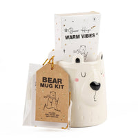 Bear mug kit gift set with cream ceramic mug and brown kit tag, bear graphic