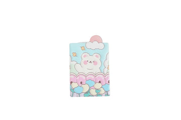 Compact mirror with cute bear face and pastel cloud design on the cover.