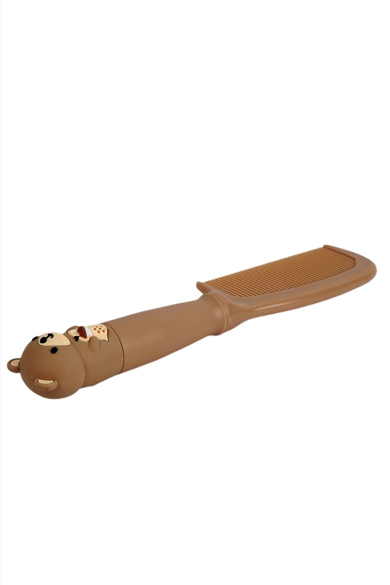 Tan kids comb with bear-head end and flat comb teeth pad