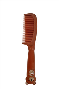 Brown kids comb with bear applique on handle and fine comb teeth