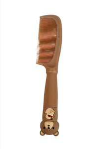 Tan kids comb with bear charm on handle and fine comb teeth