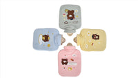 Plush hot water bottle covers, cute bear faces on yellow, pink, blue, green bottles