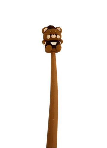 Bear novelty pen with cute face topper on a brown barrel