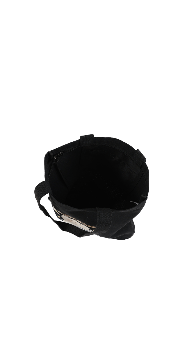 Cute Bear Print Canvas Women's Shoulder Bag - Black Tote - MIDI