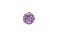 Round compact mirror with purple bunny graphic on closed lid, silver rim.