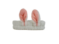 Rabbit knot hair band with gray fabric and pink rabbit ears