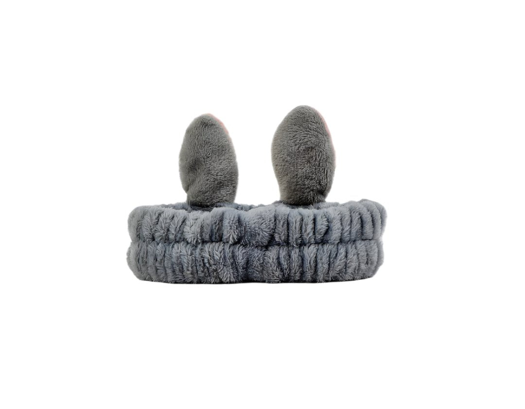 Gray plush rabbit-knot hair band with upright bunny ears