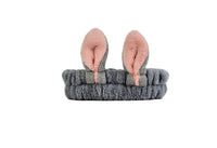Gray plush rabbit-knot hair band with pink bunny ears