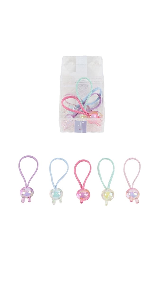 Set of pastel bead charm rubber bands, including pink, blue, purple, and mint pairs