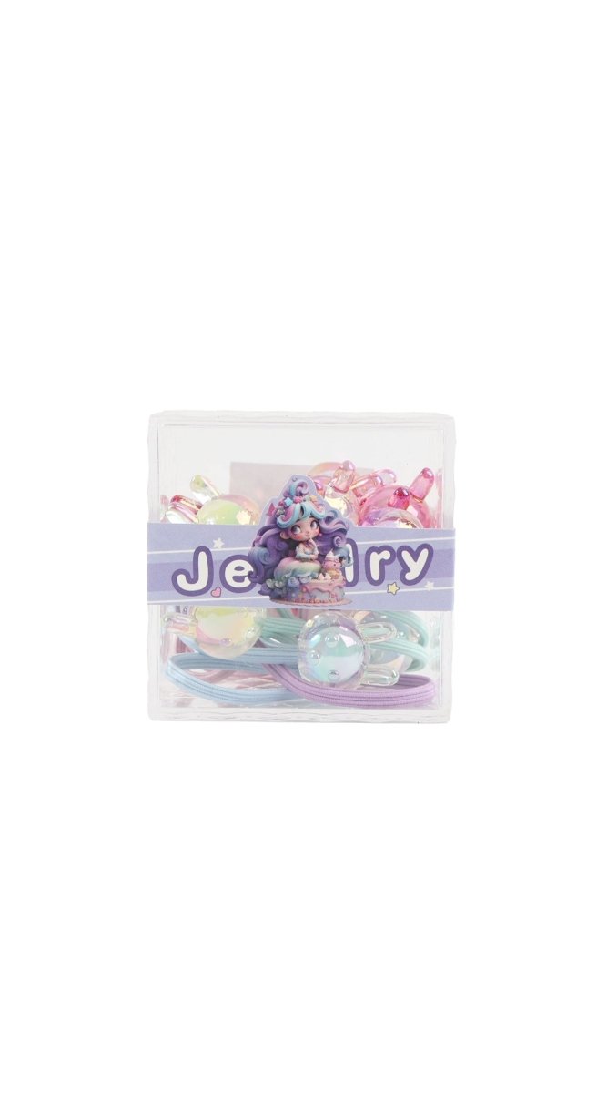 Pack of pastel bead charm rubber bands with mixed colors, in clear pouch